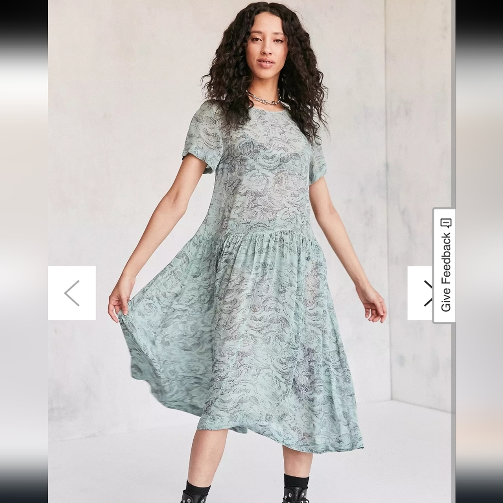 Kimchi Blue Sheer Drop Waist Midi Dress, Size Medium